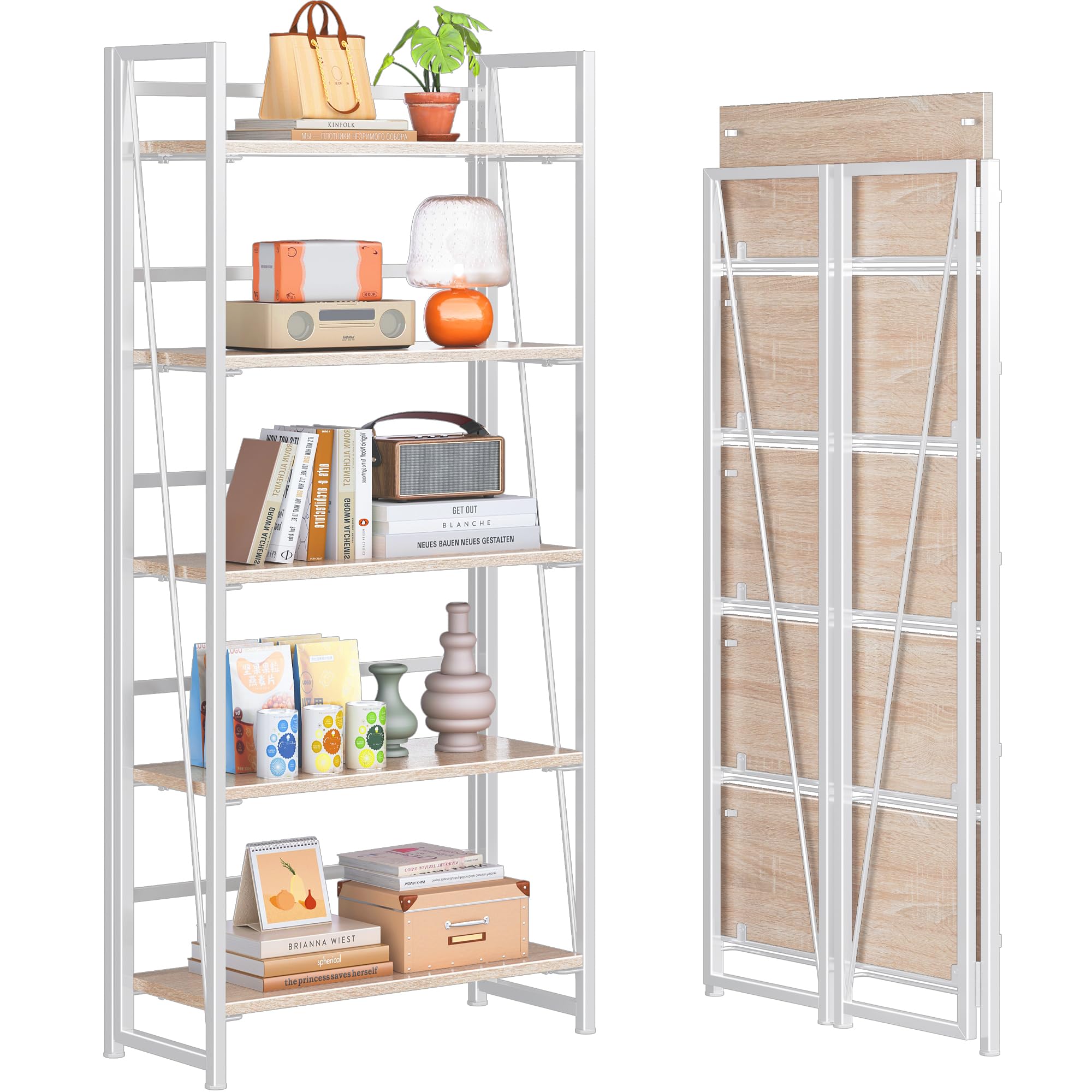 Amazon.com: 4NM No Assembly Folding Bookshelf, 5-Shelf 62.2